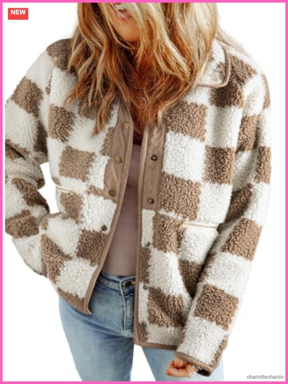 Women's Sherpa Plaid Fleece Jacket Button Down Fall Winter Coat